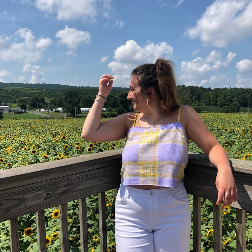 Urban Outfitters Purple and Yellow Gingham Cropped Tank Top